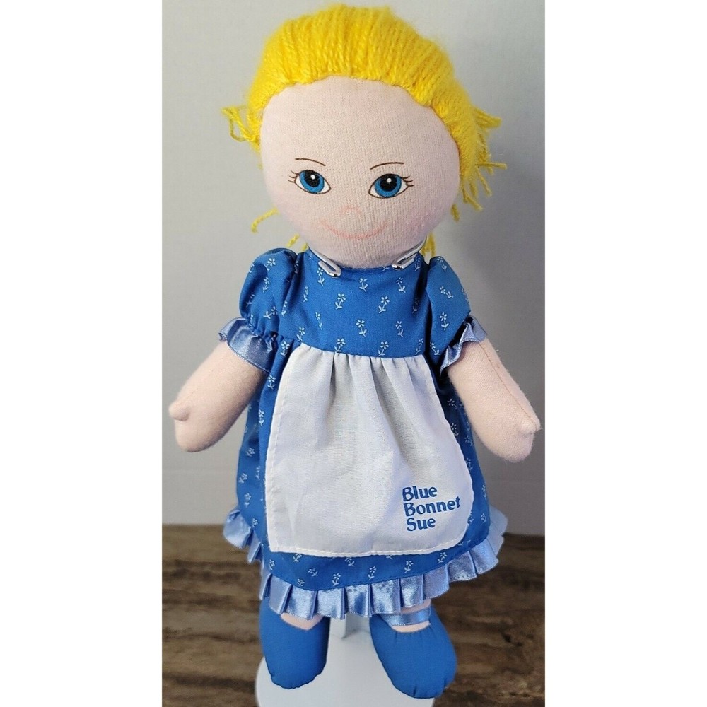 Vintage 1986 Dakin Blue Bonnet Sue Cloth Doll Nabisco 11" missing bonnet